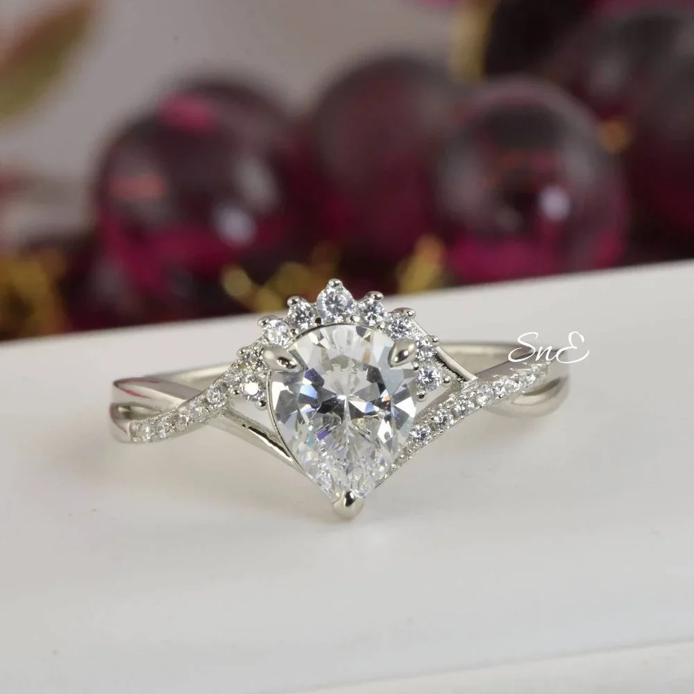 New Lab Diamond Halo Pear Engagement Ring